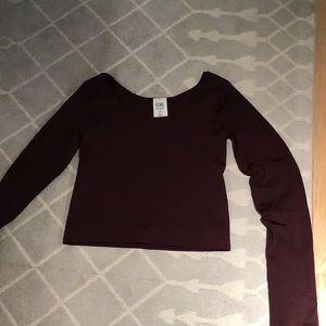 Athleta Red Fitted Crop Bodysuit Long Sleeve